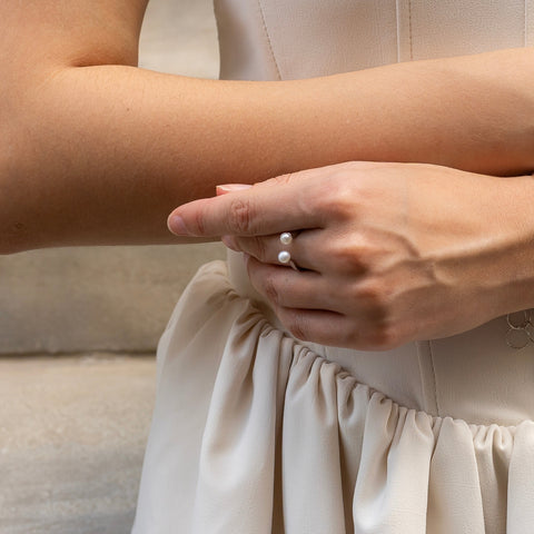 Double Pearl Sterling Silver Adjustable Open Ring