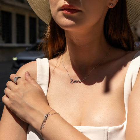 Sterling Silver Jewelled Love Necklace