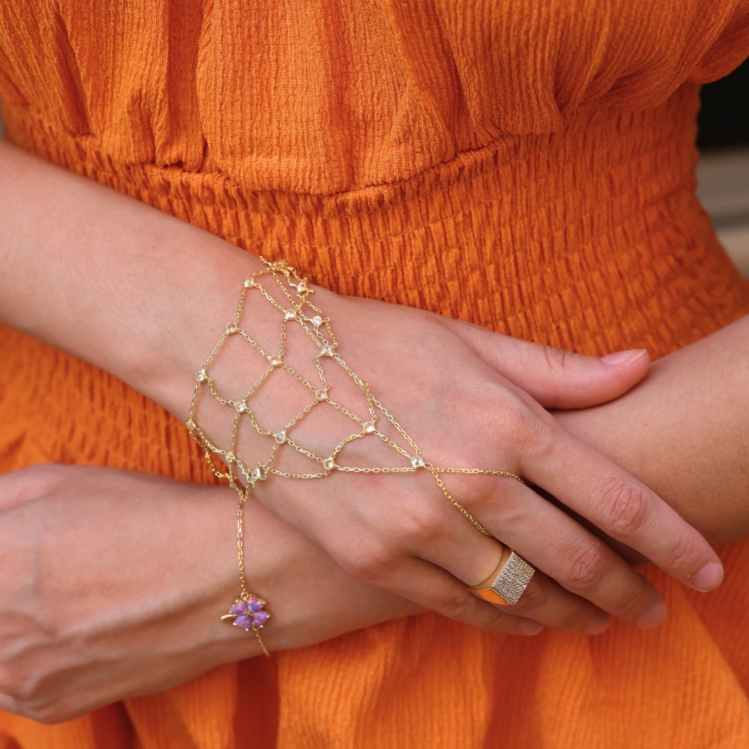 Sterling Silver Mesh Hand Harness Bracelet