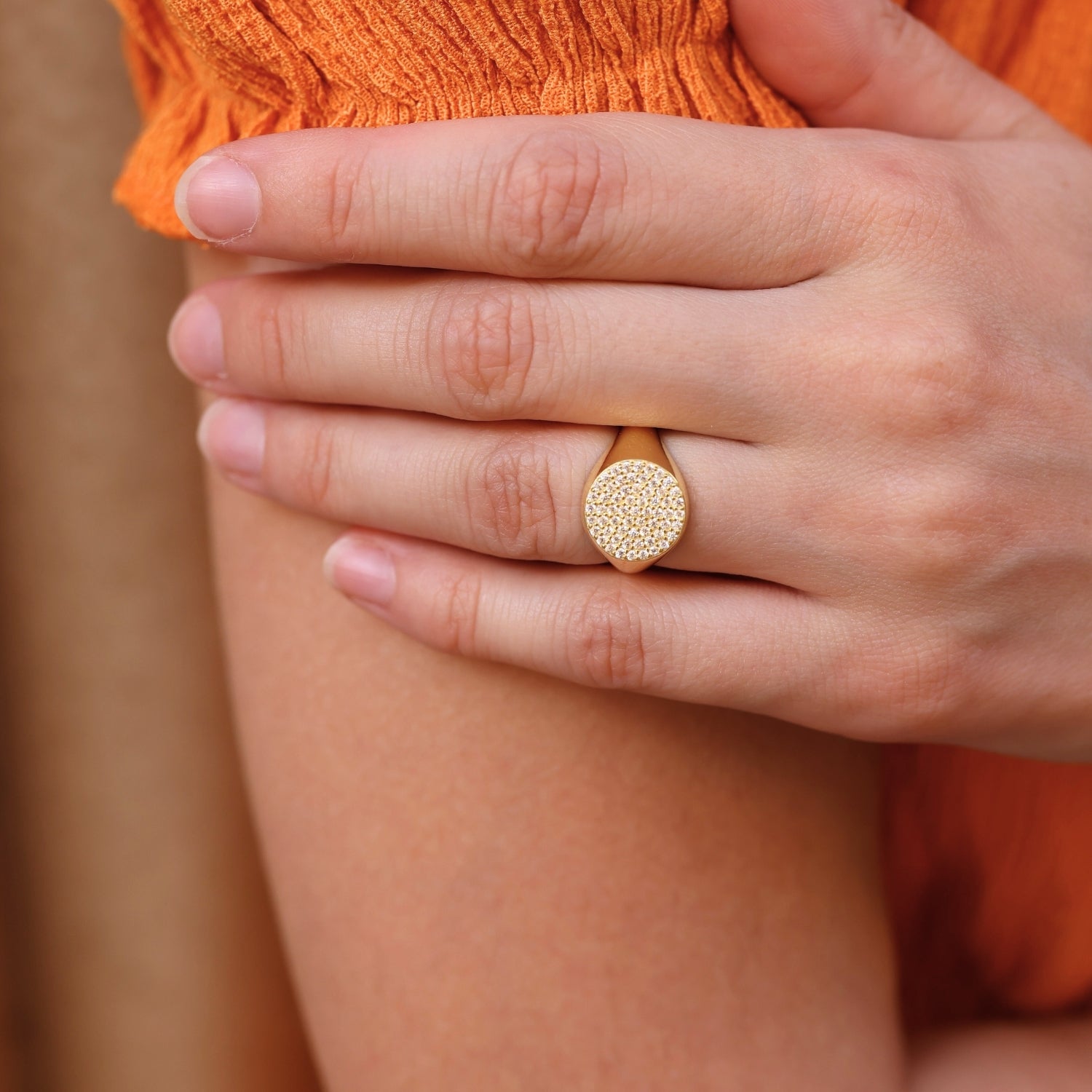 Sterling Silver Round Pave Signet Ring