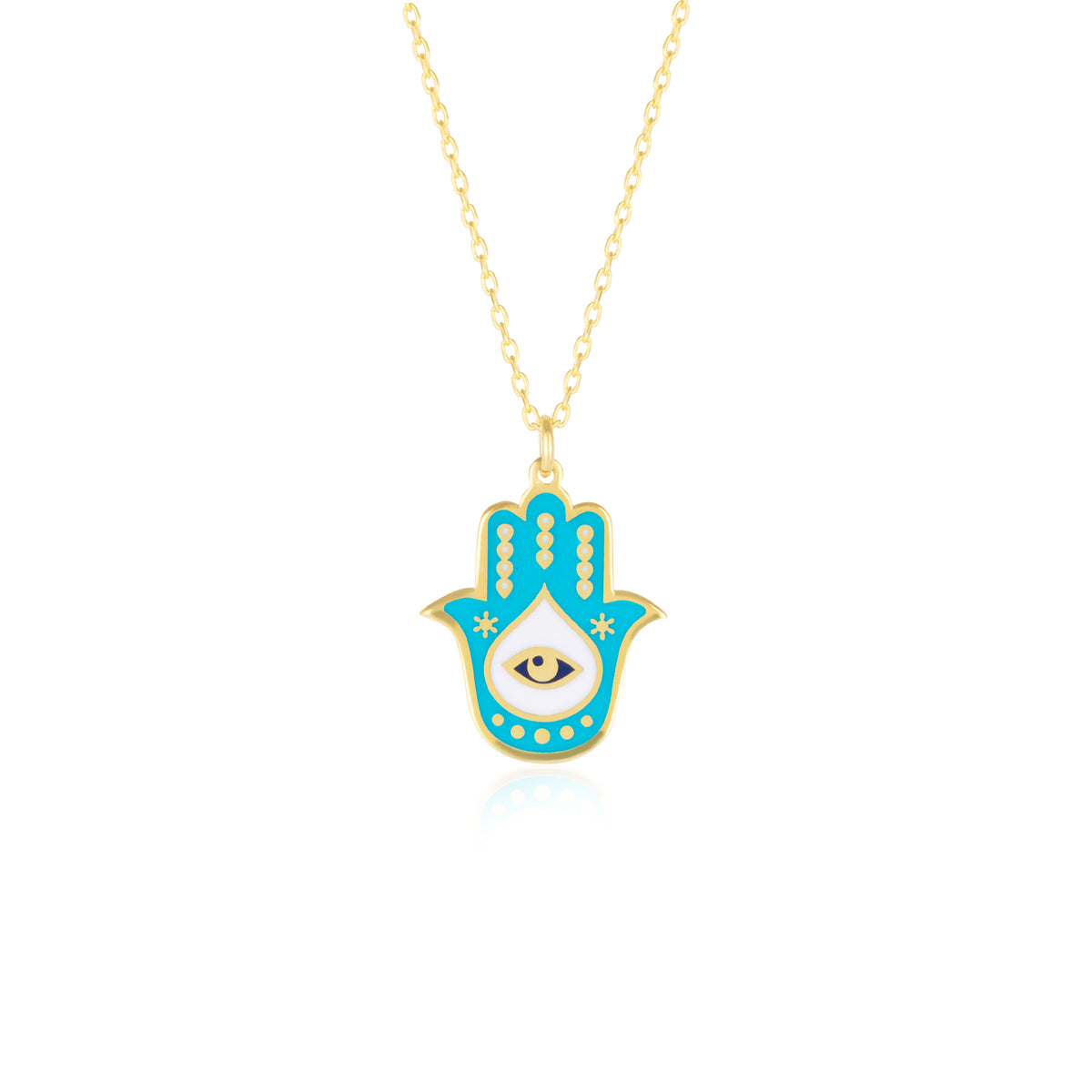 Authentic Turquoise Color Hamsa Hand Necklace Sterling Silver