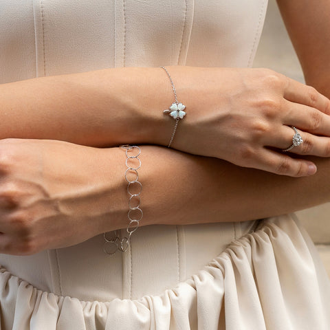 Textured Circle Hoops Sterling Silver Chain Bracelet