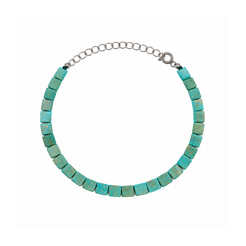 Sterling Silver Natural Turquoise Cube Bracelet