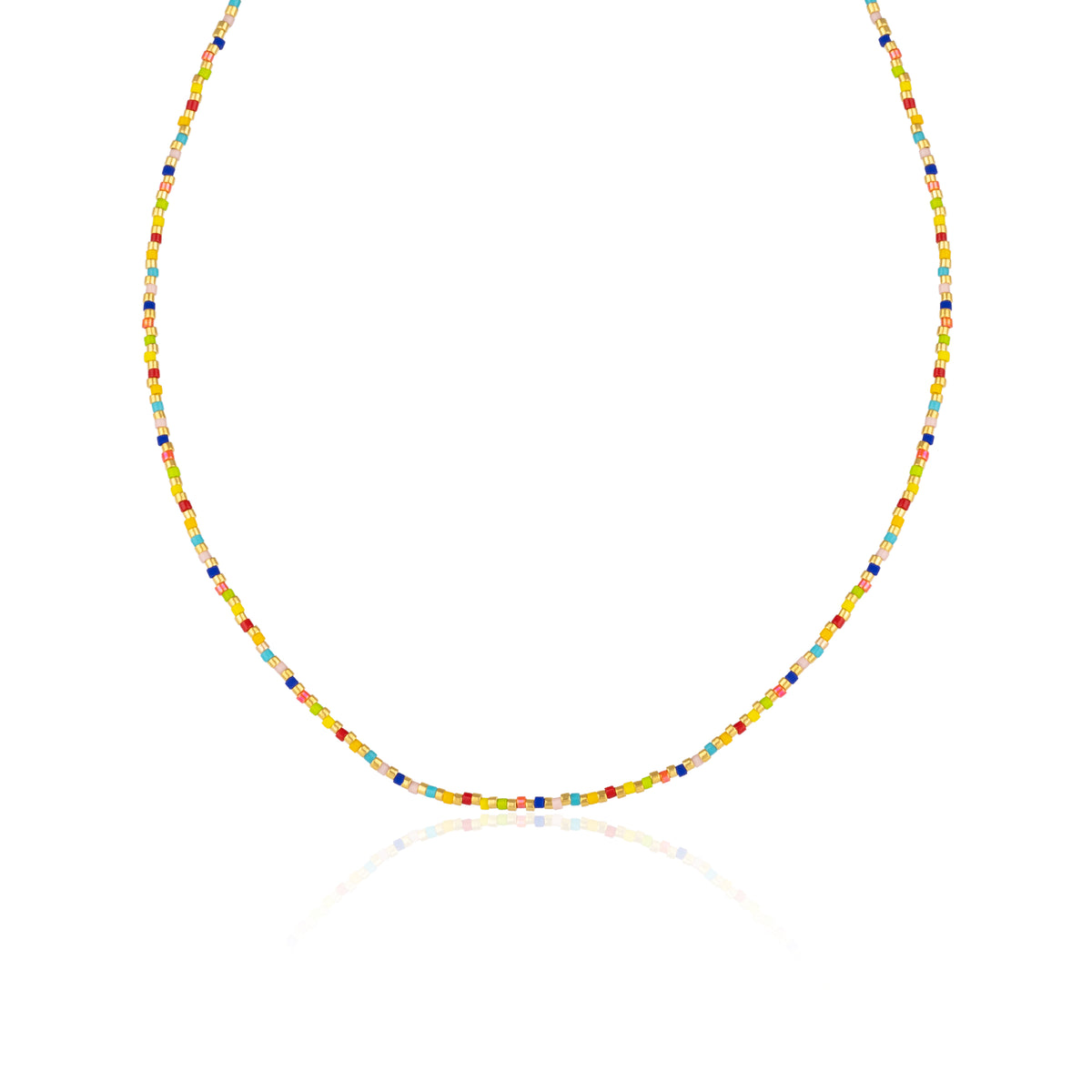 Rainbow Enamel Beaded Sterling Silver Necklace in Gold