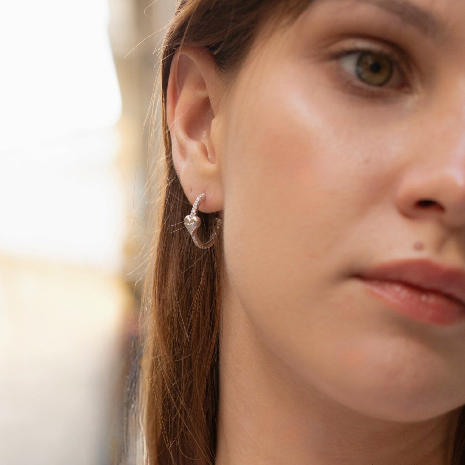 Hoop Heart Pave Sterling Silver Earrings
