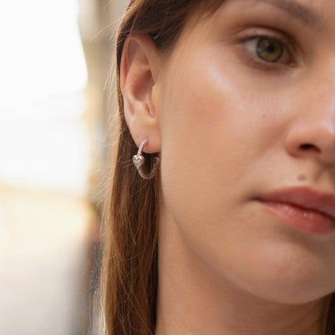Hoop Heart Pave Sterling Silver Earrings