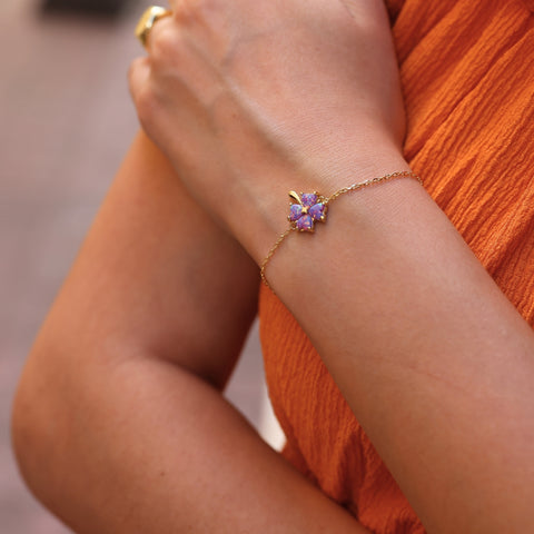 Purple Opal Clover Sterling Silver Bracelet
