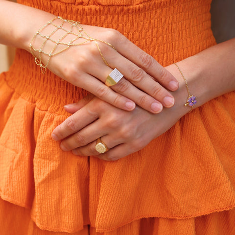 Sterling Silver Square Pave Signet Ring