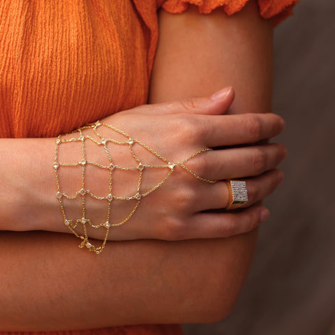 Sterling Silver Mesh Hand Harness Bracelet