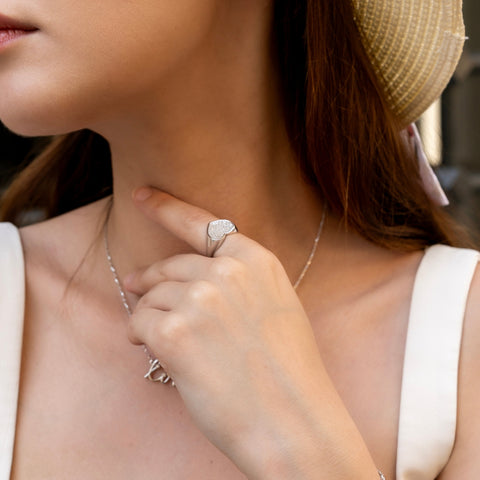 Sterling Silver Pave Heart Signet Ring