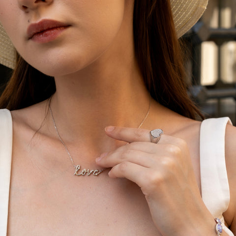 Sterling Silver Pave Heart Signet Ring