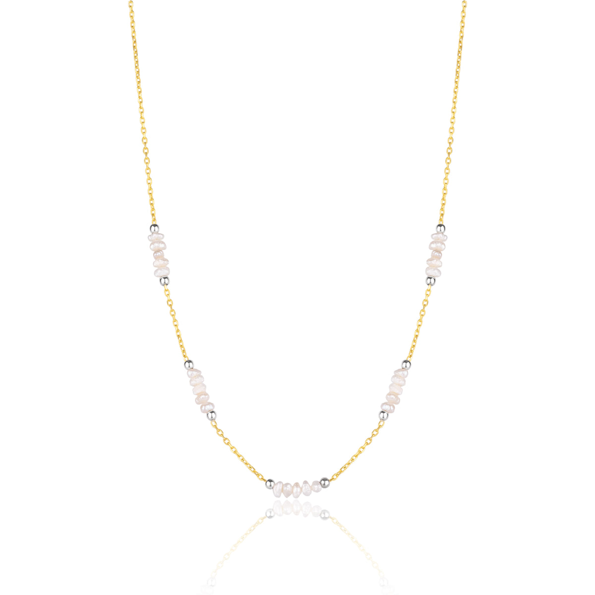 Baroque Pearl Beaded Sterling Silver Chain Necklace in Gold