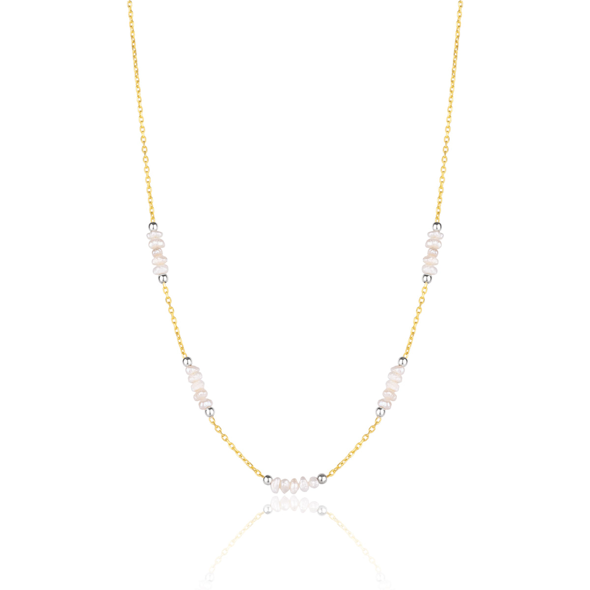 Baroque Pearl Beaded Sterling Silver Chain Necklace in Gold