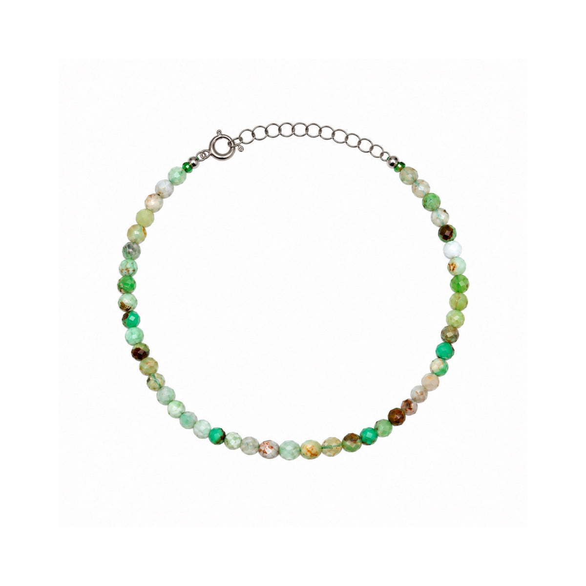 Tones of Green Beaded Sterling Silver Gemstone Bracelet