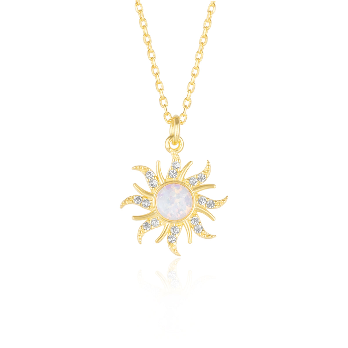 White Opal Sun & Sunburst Necklace in Sterling Silver