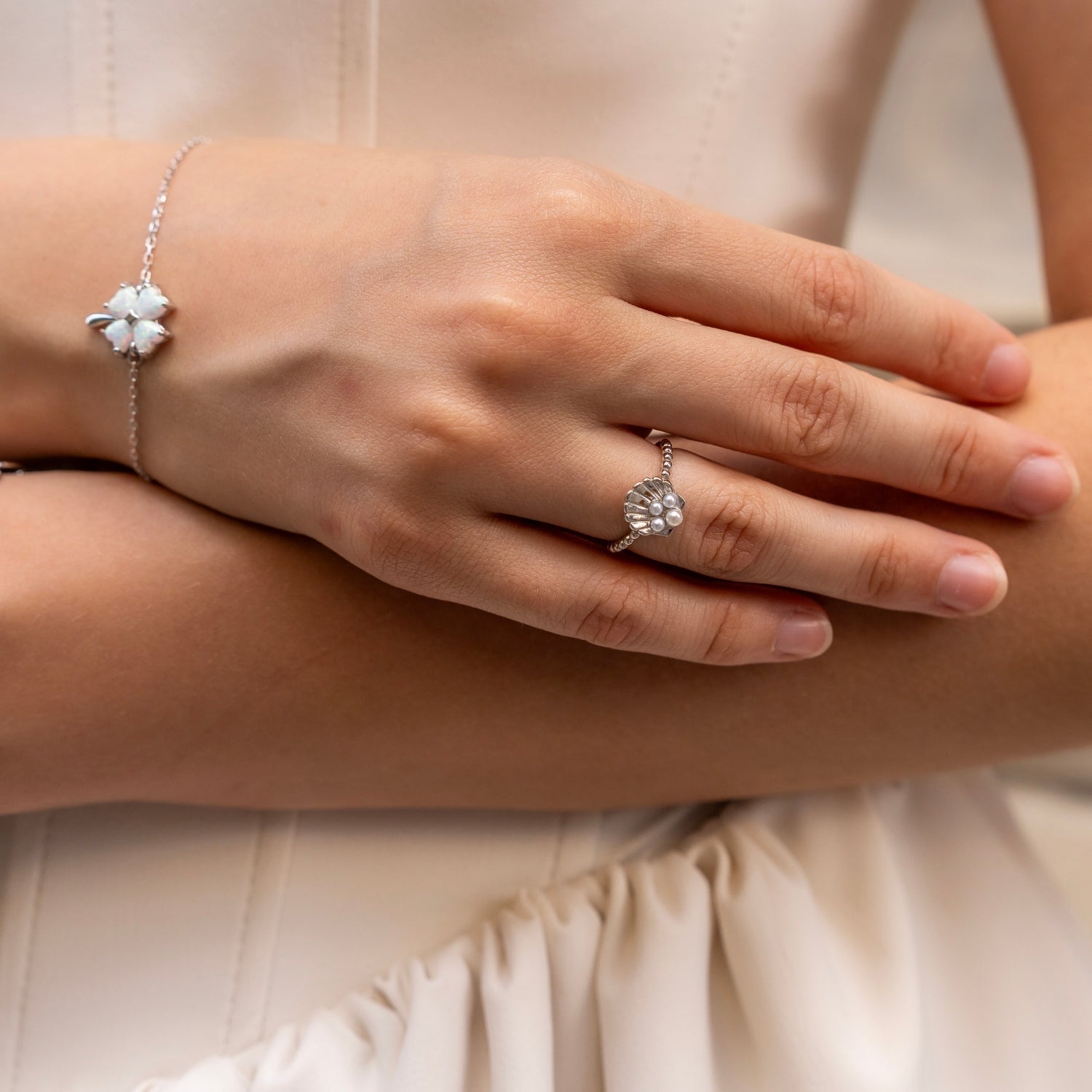 Scallop Shell Pearl Sterling Silver Ring