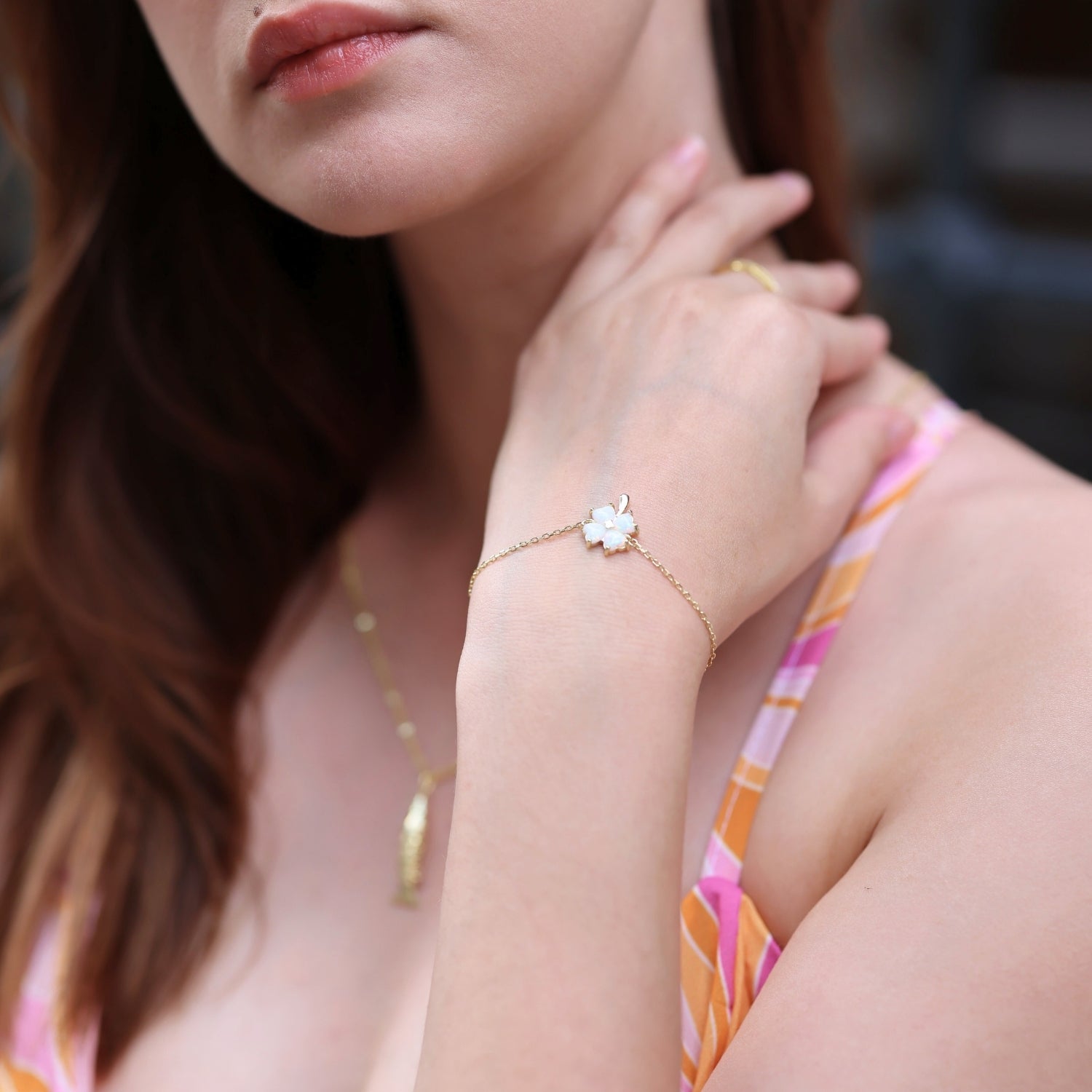 White Opal Clover Sterling Silver Bracelet