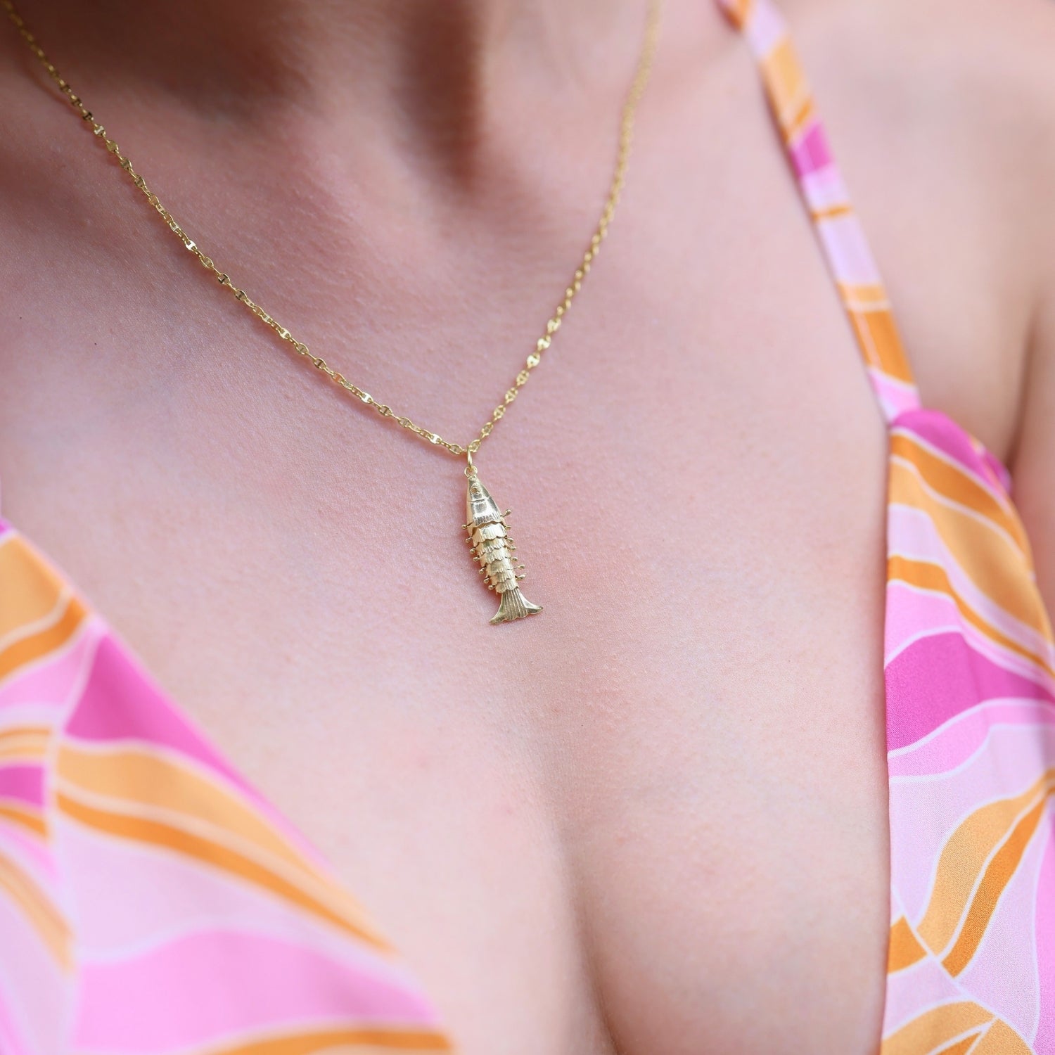 Sterling Silver Mariner Anchor Chain Sardinia Fish Necklace