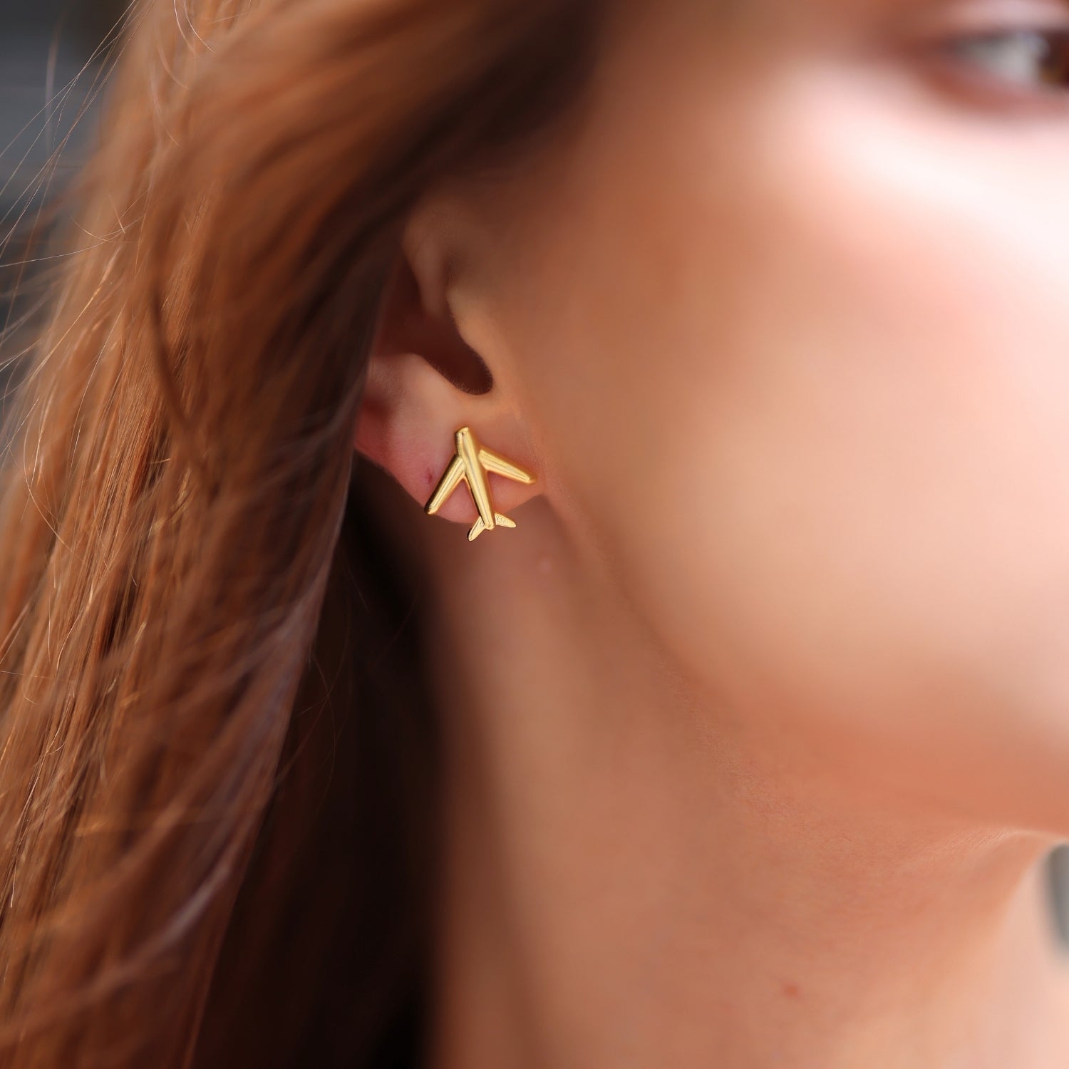 Airplane Sterling Silver Stud Earring