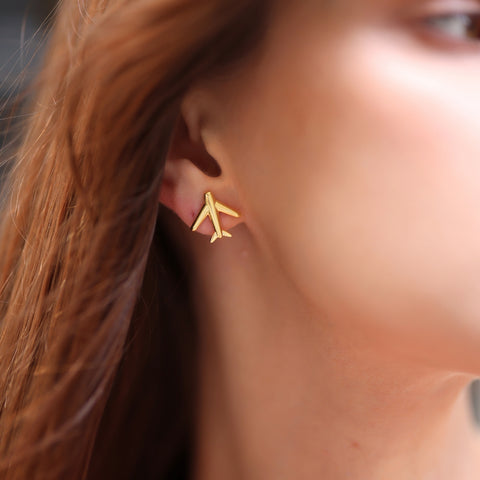 Airplane Sterling Silver Stud Earring