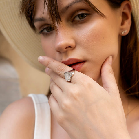 Sterling Silver Pave Heart Signet Ring