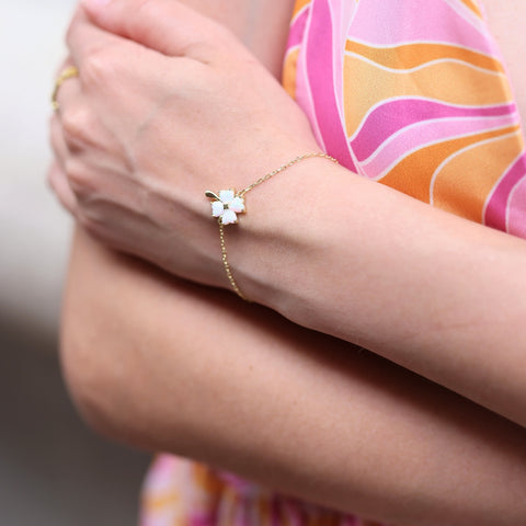White Opal Clover Sterling Silver Bracelet