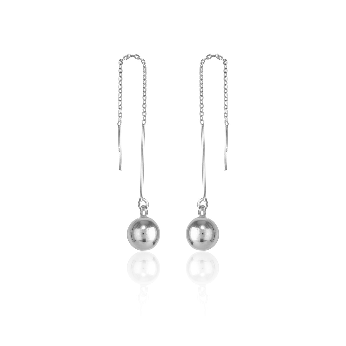 Bead Sphere Chained Sterling Silver Ball Drop Earrings