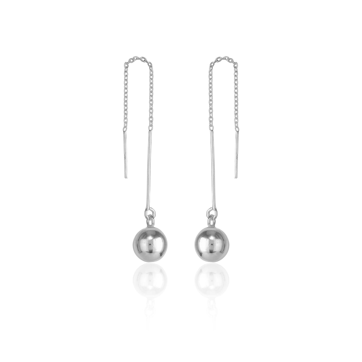 Bead Sphere Chained Sterling Silver Ball Drop Earring