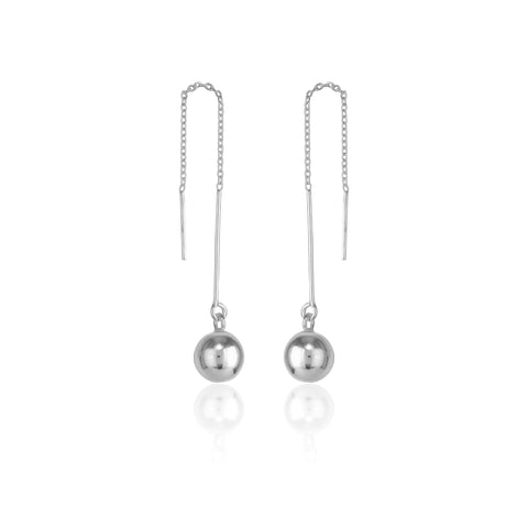 Bead Sphere Chained Sterling Silver Ball Drop Earrings