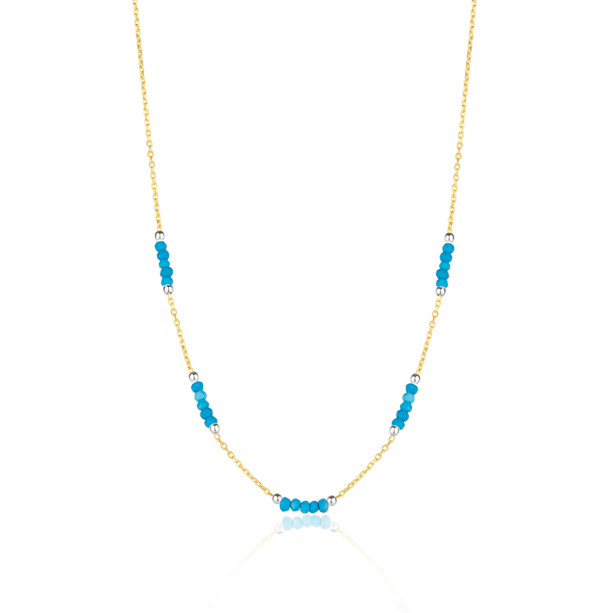 Turquoise Beaded Sterling Silver Chain Necklace in Gold
