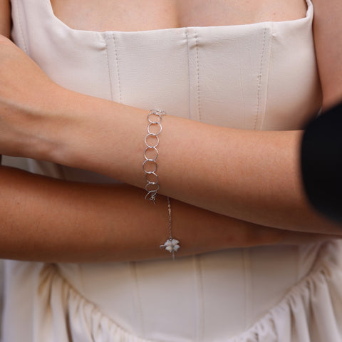 Textured Circle Hoops Sterling Silver Chain Bracelet