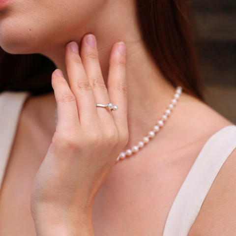 Double Pearl Sterling Silver Adjustable Open Ring