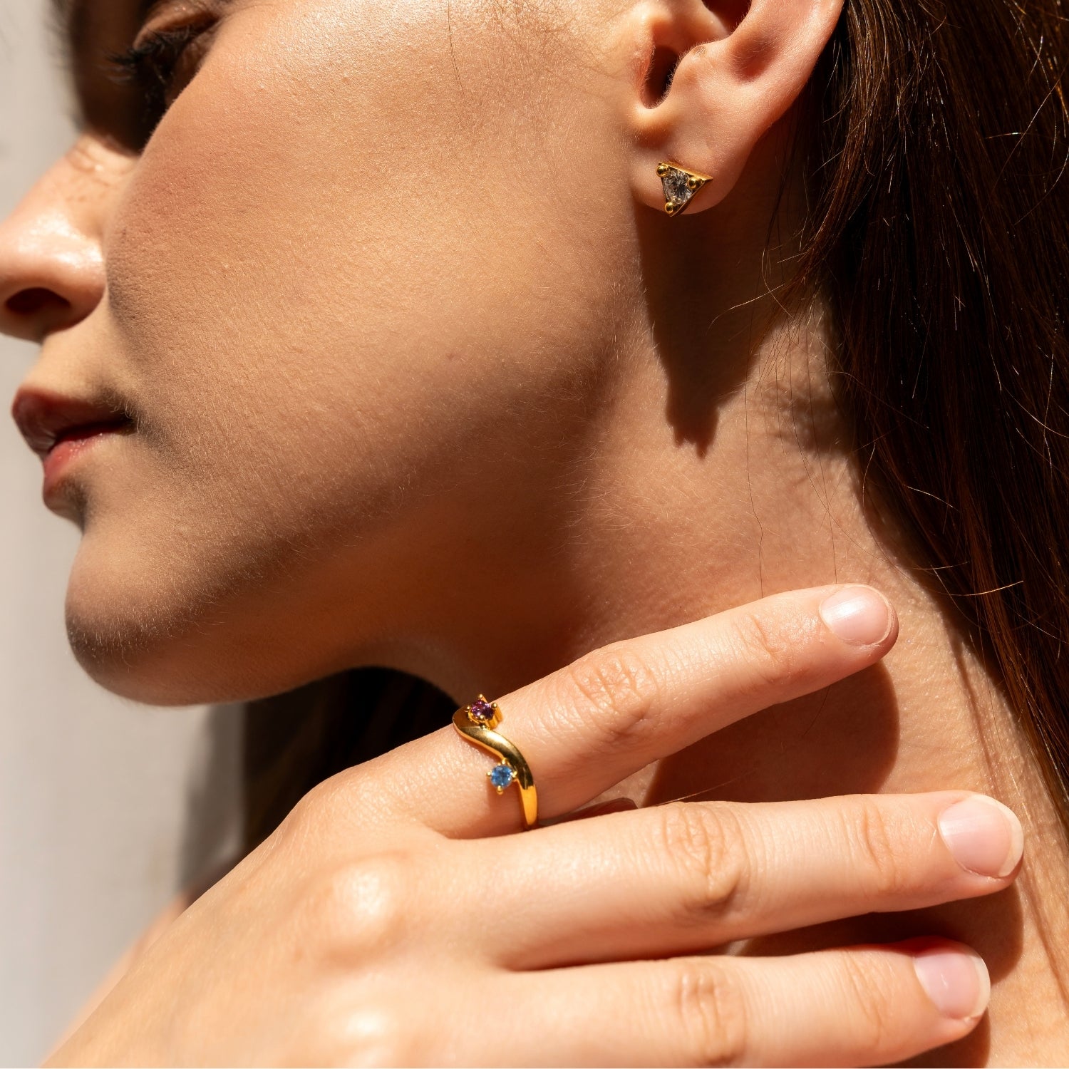 Bended Sterling Silver Double Gemstone Ring