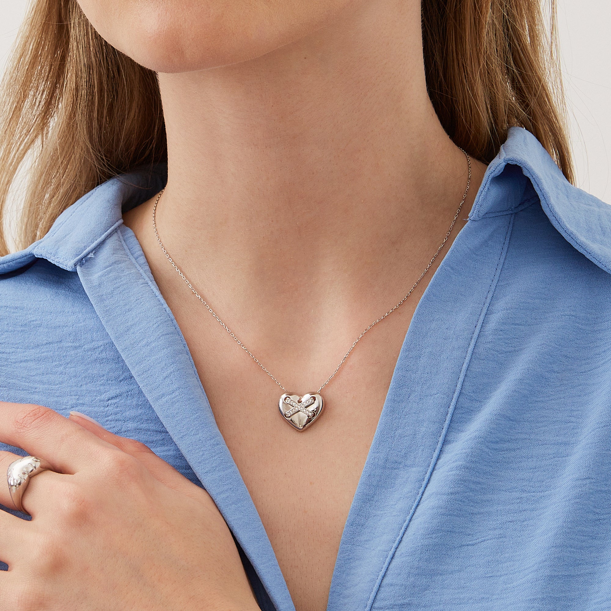 Heart X Italian Beaded White Clover Sterling Silver Stacking Necklace Set