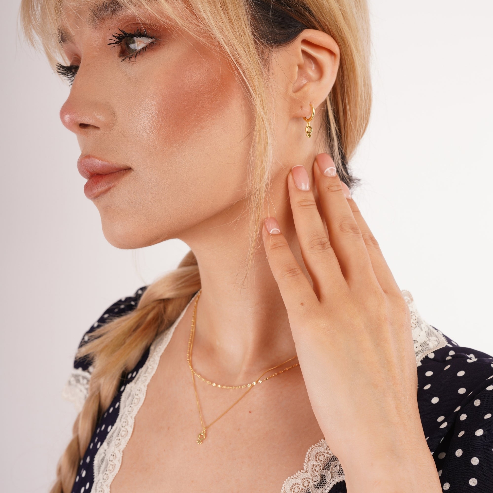 Feminine Venus Sterling Silver Hoop Drop Earrings