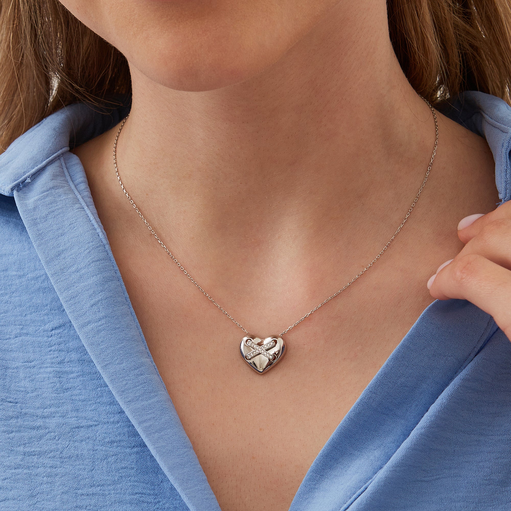 Heart X Italian Beaded White Clover Sterling Silver Stacking Necklace Set