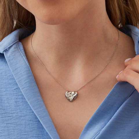 Heart X Italian Beaded White Clover Sterling Silver Stacking Necklace Set