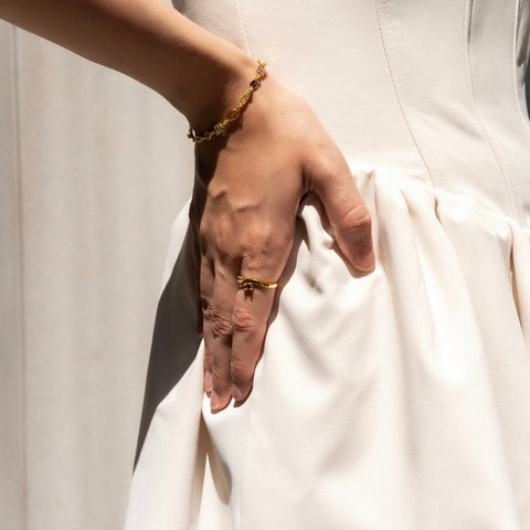 Bended Sterling Silver Double Gemstone Ring