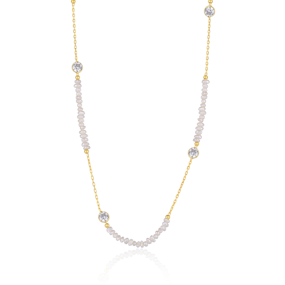 Baroque Irregular Pearl Jewelled Sterling Silver Chain Necklace in Gold