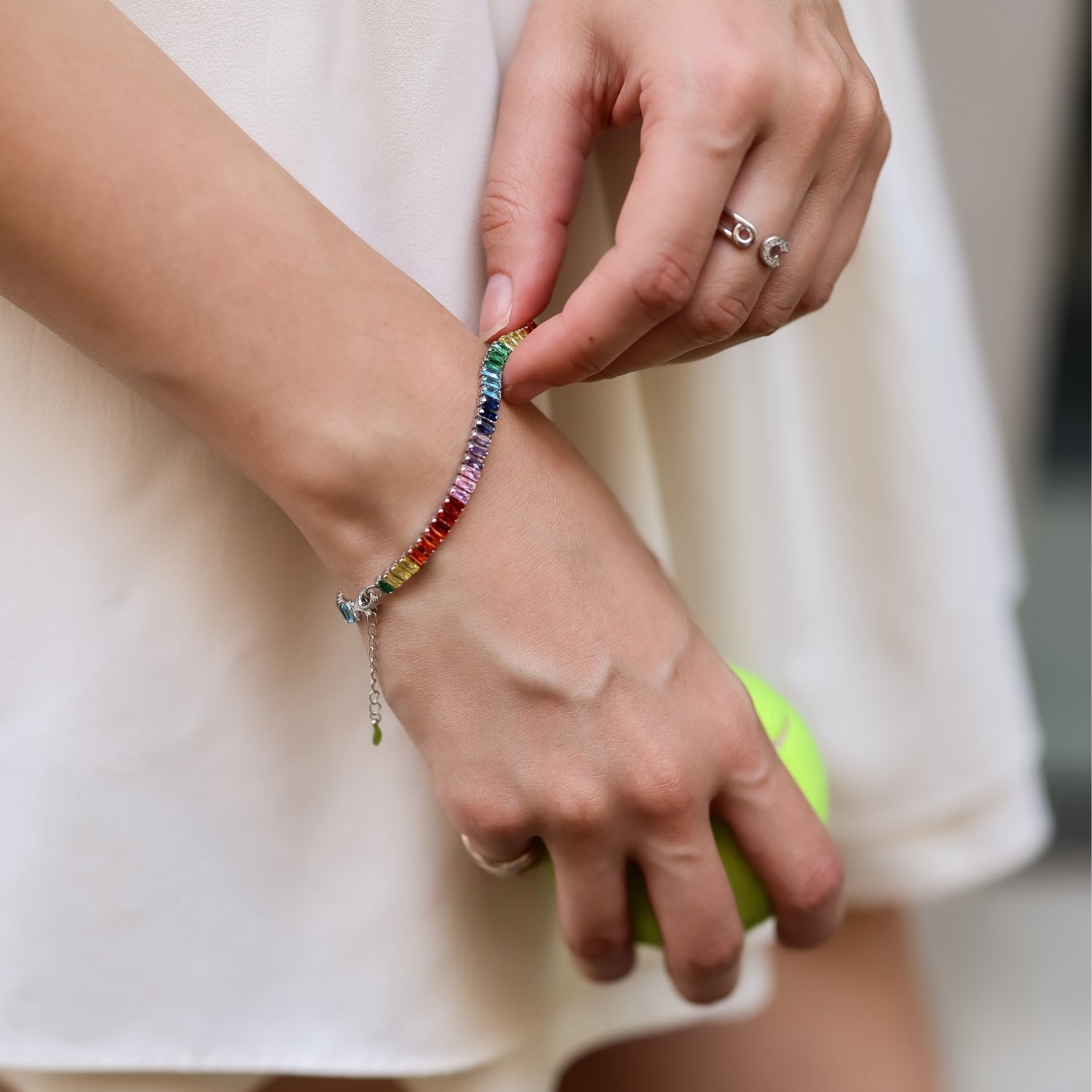 Sterling Silver Rainbow Baguette Tennis Bracelet