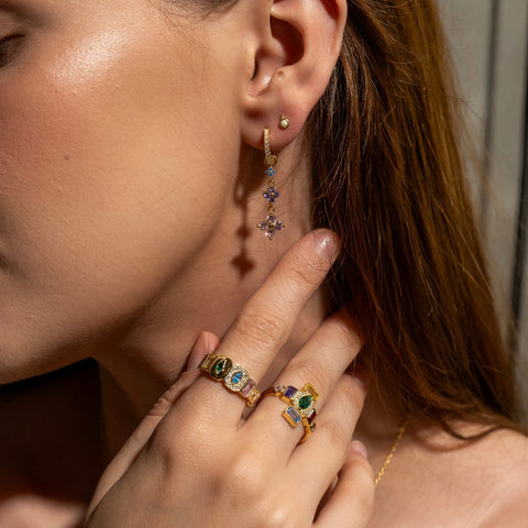 Pastel Clovers Pave Blue Purple Pink Drop Earrings