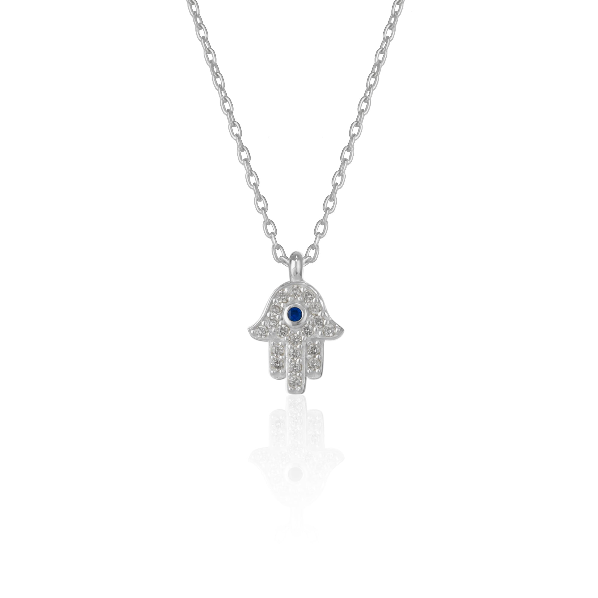Hamsa Hand Necklace Sterling Silver With Blue Stone