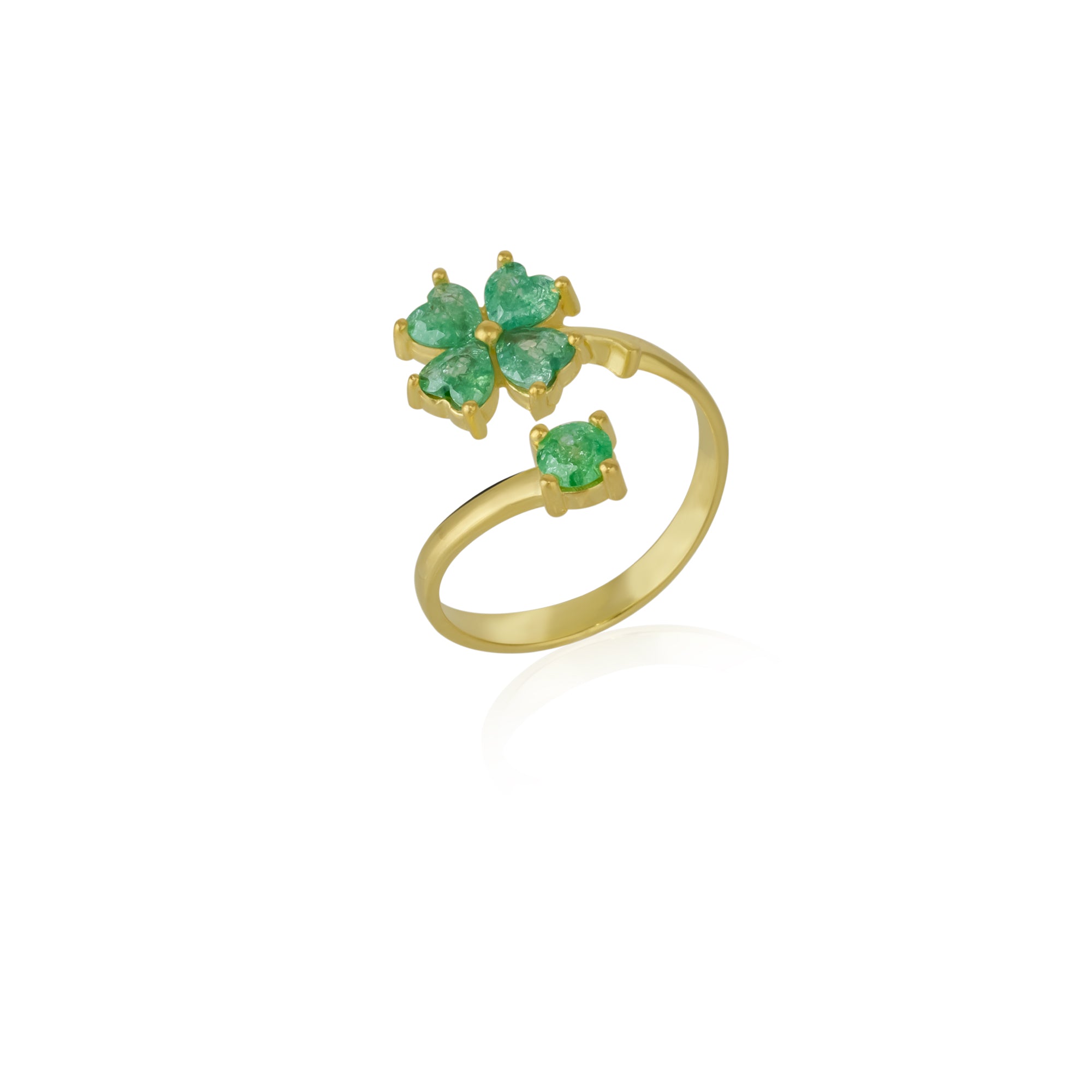 Green Four Leaves Clover Luck Ring Sterling Silver