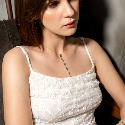 Kaleidoscope Y Lariat Sterling Silver Drop Necklace