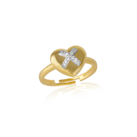 Heart X Adjustable Sterling Silver Ring