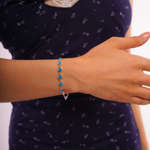 Pacific Blue Teardrop Opal Sterling Silver Bracelet