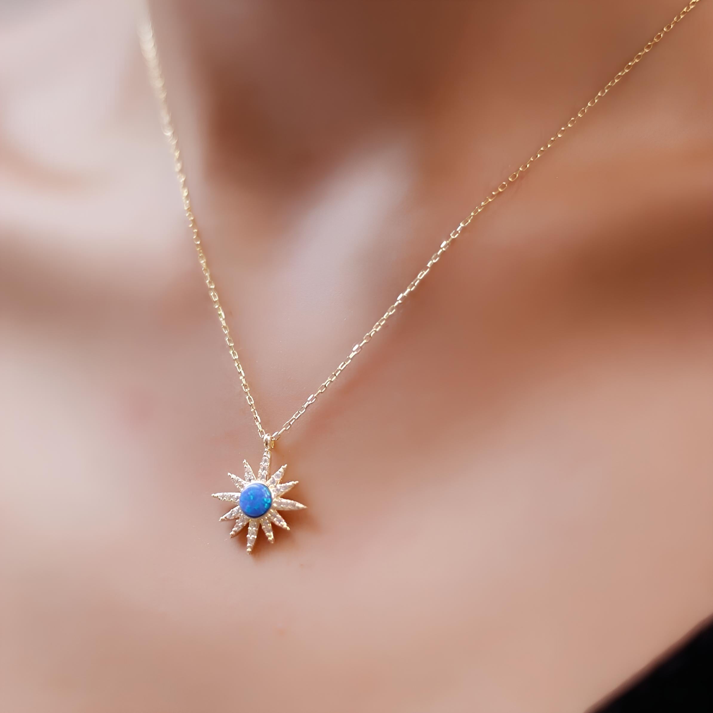 Blue Opal Sun Sterling Silver Necklace