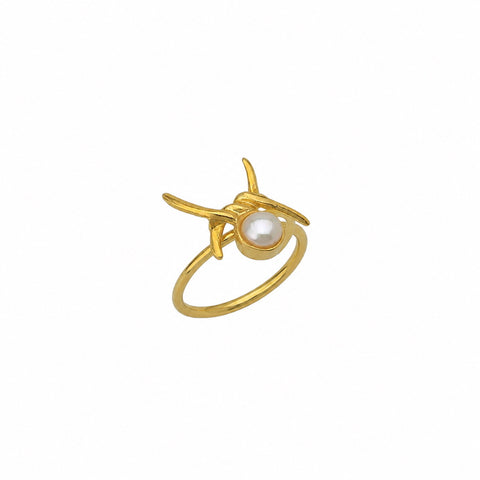 Barbed Wire Design Pearl Sterling Silver Natural Hammered Ring