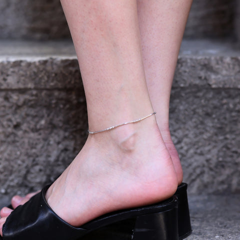 Sterling Silver Tree Bead Chain Anklet