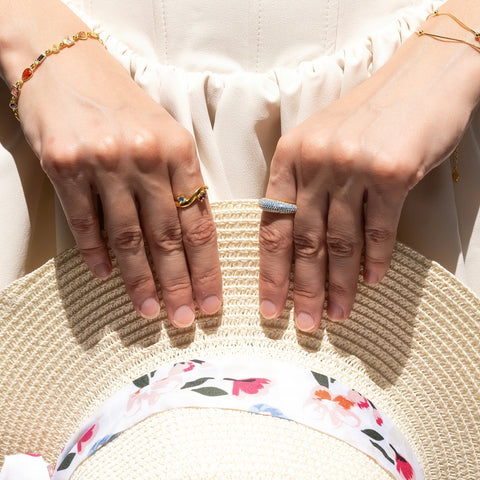 Bended Sterling Silver Double Gemstone Ring
